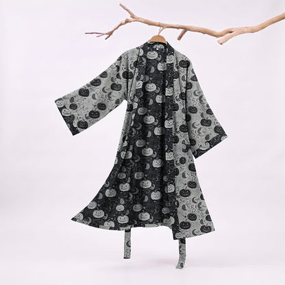 Halloween Pumpkin Moon Cotton Kimono Robe - White - XXL - image 5