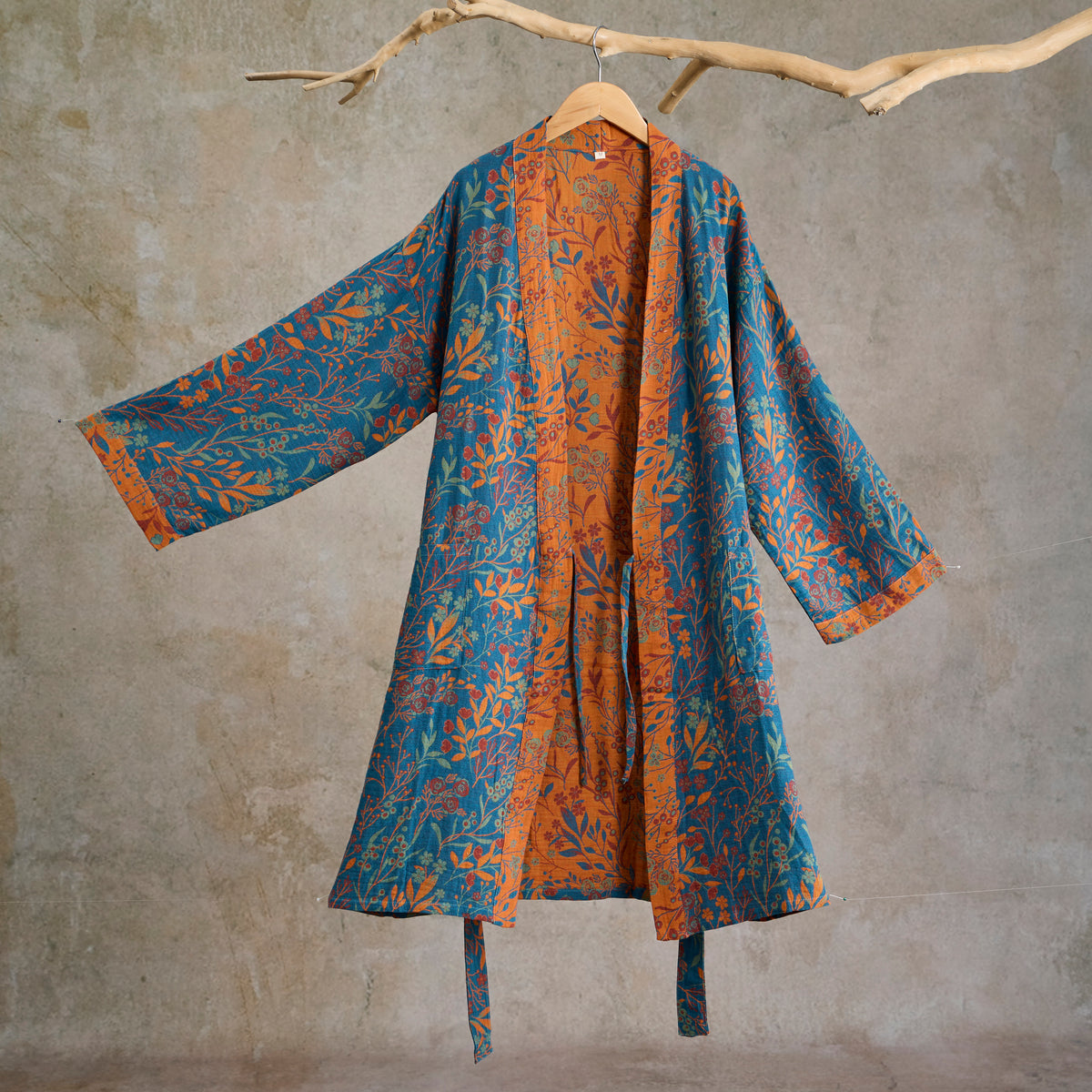 Vintage Leaf Cotton Gauze Kimono Robe - image 16
