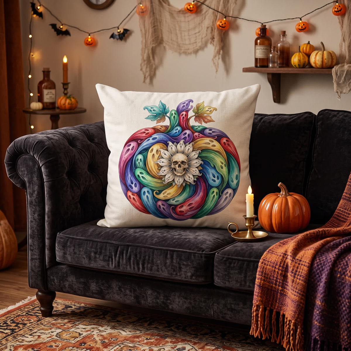 Rainbow Ghost Pumpkin Halloween  Pillow Cover - Cover + Insert - 2PCS - 18" x 18" - image 0
