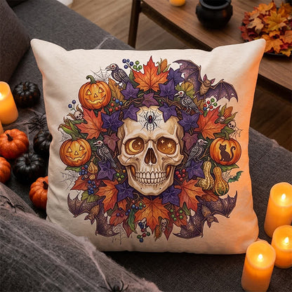 Vintage Gothic Halloween Skull Throw Pillow Cover - image 2