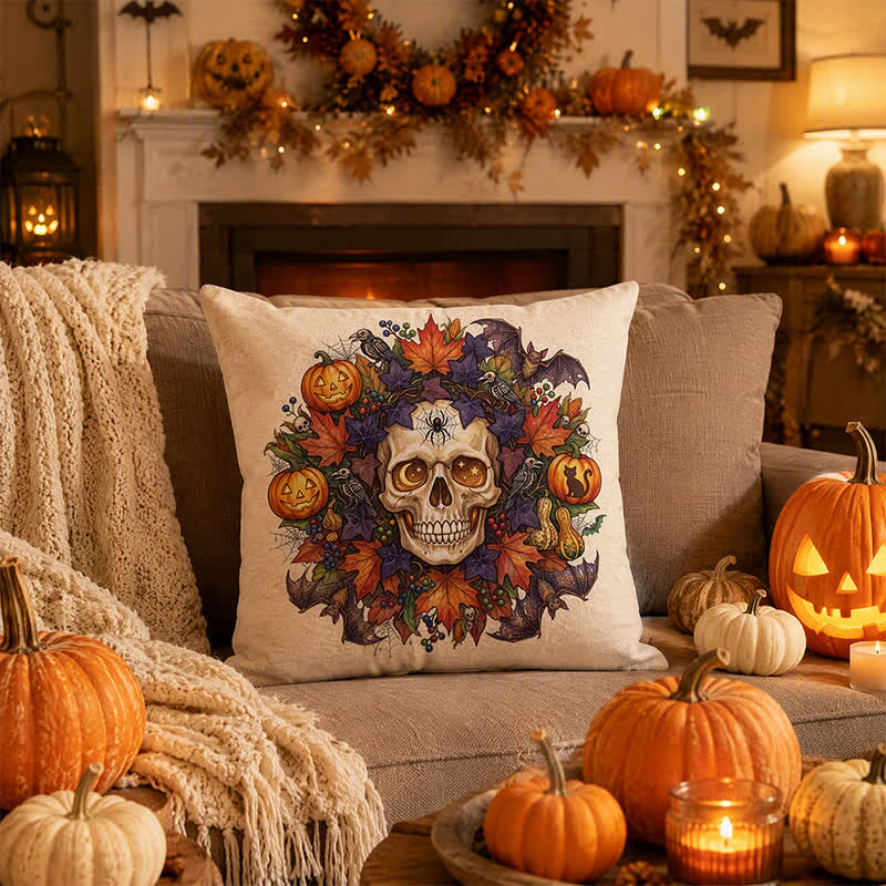 Vintage Gothic Halloween Skull Throw Pillow Cover - Cover + Insert - 2PCS - 18" x 18" - image 0