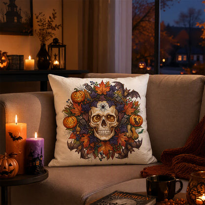 Vintage Gothic Halloween Skull Throw Pillow Cover - image 1