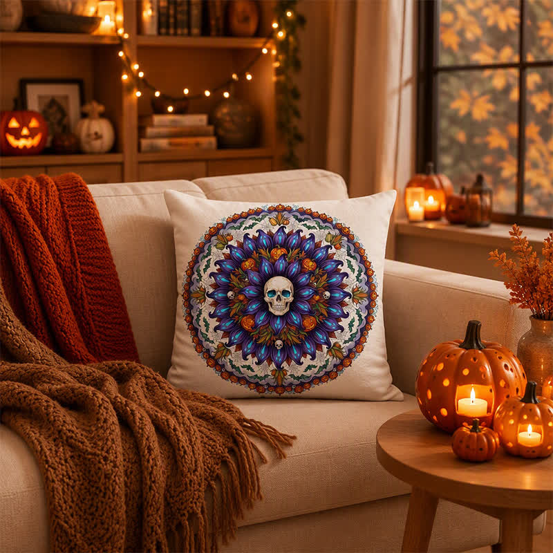 Halloween Gothic Skull Mandala Throw Pillow Cover - Cover + Insert - 2PCS - 18" x 18" - image 0