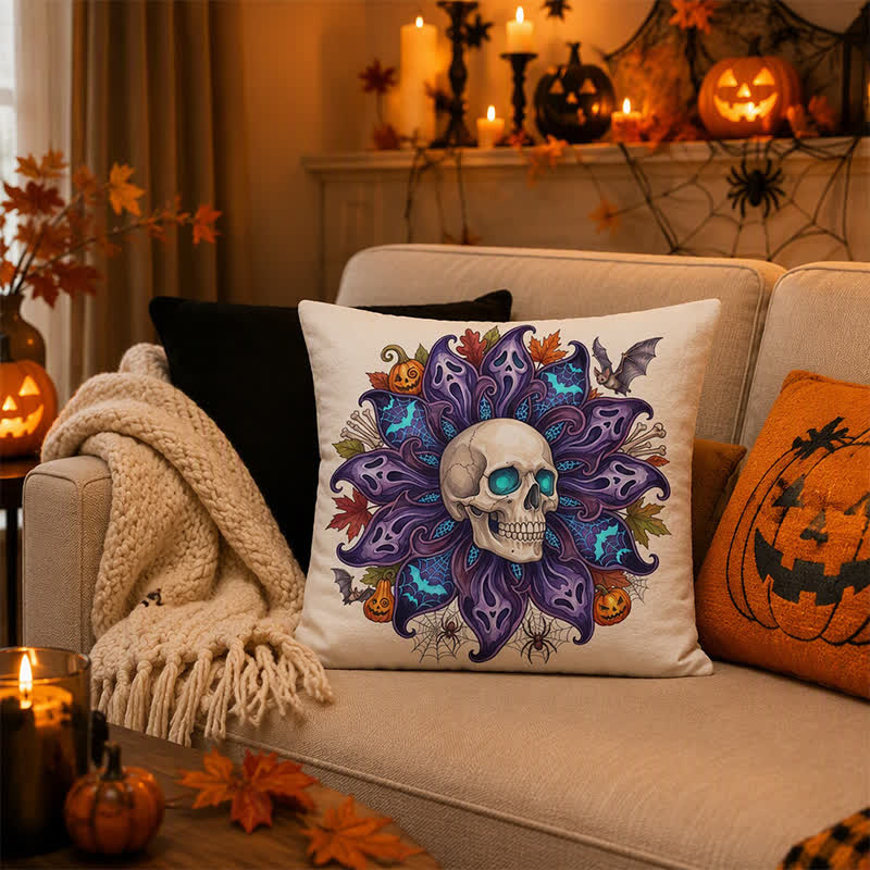 Nightfall Ghost Petal Skull Throw Pillow Cover - Cover + Insert - 2PCS - 18" x 18" - image 0