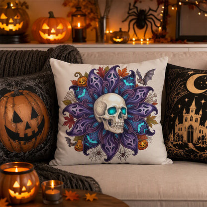 Nightfall Ghost Petal Skull Throw Pillow Cover - image 1
