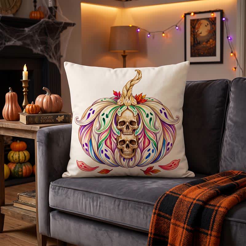 Mystical Twin Skull Pumpkin Throw Pillow Cover - Cover + Insert - 2PCS - 18" x 18" - image 0