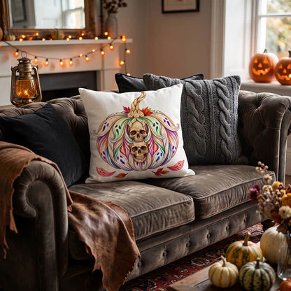 Mystical Twin Skull Pumpkin Throw Pillow Cover - image 2