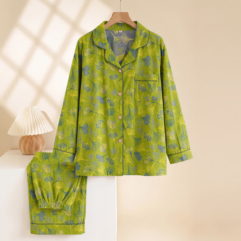 Nature‑Inspired Ginkgo Leaf Cotton Loungewear Set - image 1