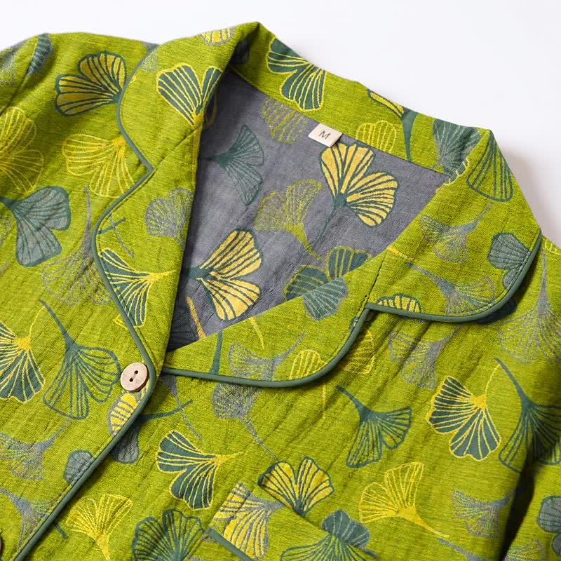 Nature‑Inspired Ginkgo Leaf Cotton Loungewear Set - image 4