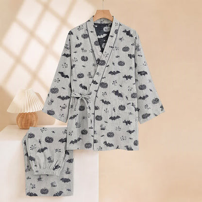 Halloween Bat Pumpkin Cotton Kimono Pajama Set - image 8