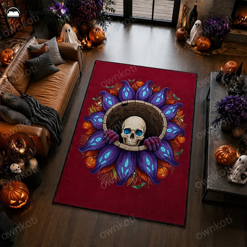 Gothic Skull Well Halloween Non-Slip Area Rug - 95" x 119" - image 0