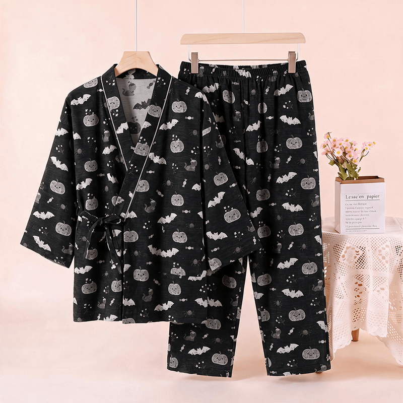 Halloween Bat Pumpkin Cotton Kimono Pajama Set - image 2