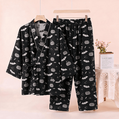 Halloween Bat Pumpkin Cotton Kimono Pajama Set - image 2