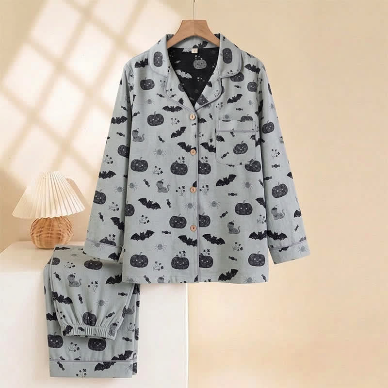Halloween Pumpkin Bat Cotton Gauze Loungewear Set - image 6