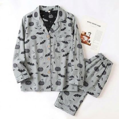 Halloween Pumpkin Bat Cotton Gauze Loungewear Set - image 7