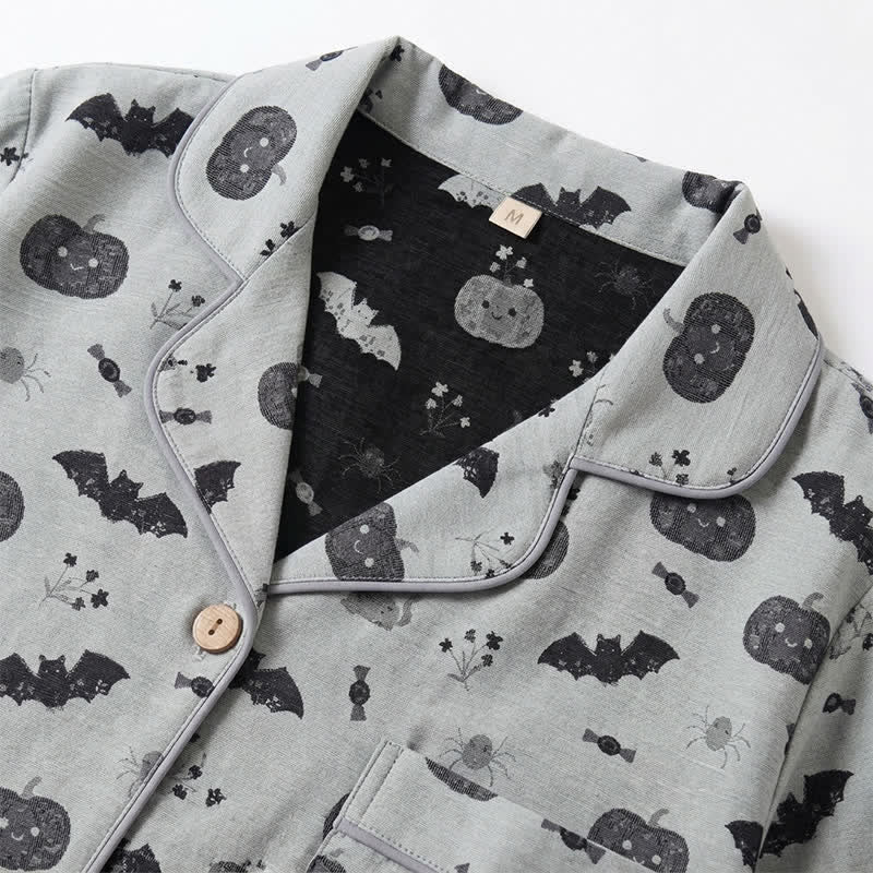 Halloween Pumpkin Bat Cotton Gauze Loungewear Set - image 8