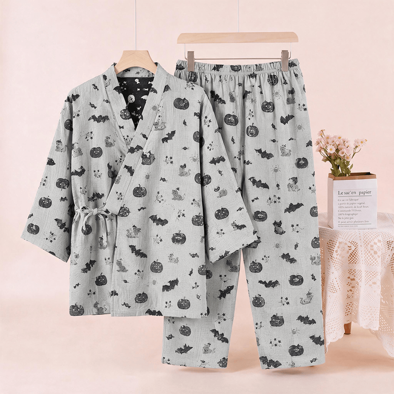Halloween Bat Pumpkin Cotton Kimono Pajama Set - image 7