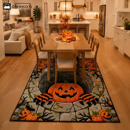 3D Halloween Pumpkin Optical Illusion Area Rug - image 4