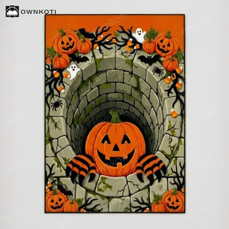 3D Halloween Pumpkin Optical Illusion Area Rug - image 6