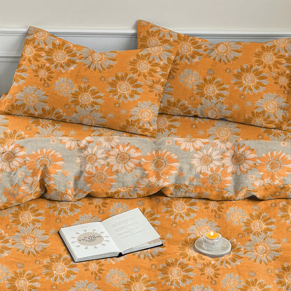 Vintage Sunflower Orange Cotton Bedding Set - image 8