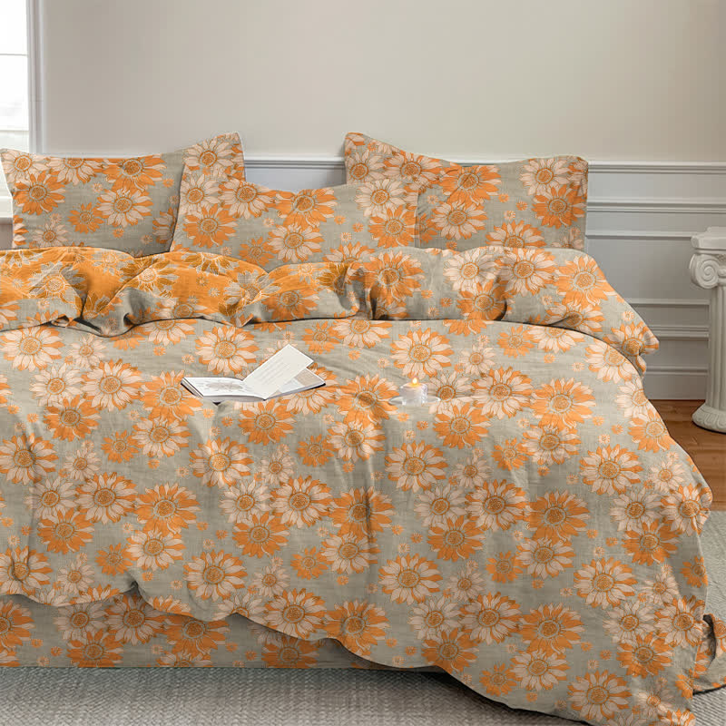 Vintage Sunflower Orange Cotton Bedding Set - image 19
