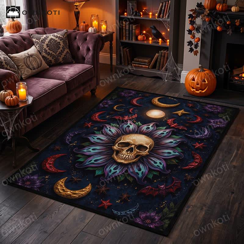 Celestial Gothic Skull Mandala Area Rug - image 1