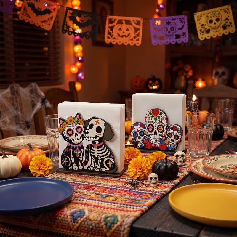 Day of the Dead Wooden Napkin Holder - Set 2 Patterns - 4PCS - image 0