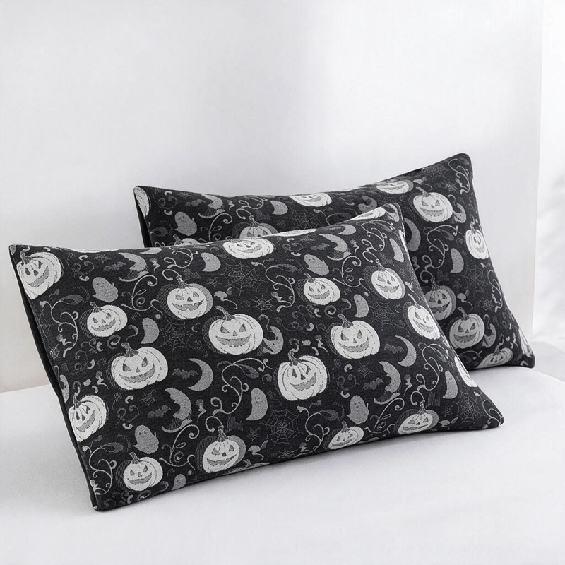 Halloween Pumpkin Ghost Reversible Cotton Blanket - Black - 2PCS Pillowcases - 20" x 36" - image 4
