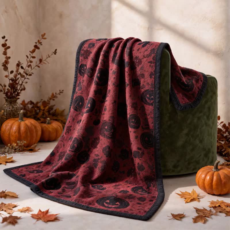Burgundy Pumpkin Halloween Reversible Cotton Blanket - image 2