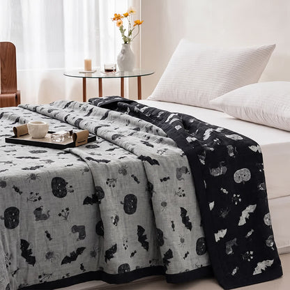 Cute Halloween Pumpkin Bat Reversible Cotton Blanket - image 7