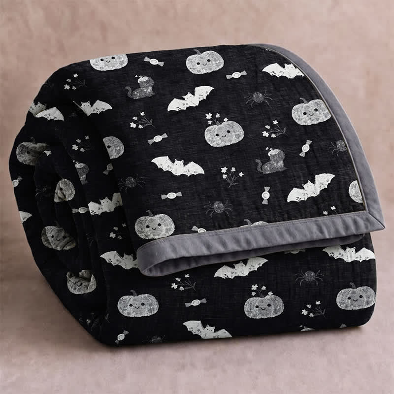 Cute Halloween Pumpkin Bat Reversible Cotton Blanket - Black - Blanket - 92" x 104" - image 0