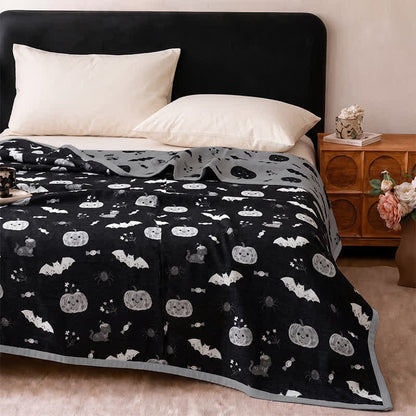 Cute Halloween Pumpkin Bat Reversible Cotton Blanket - image 3