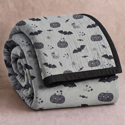 Cute Halloween Pumpkin Bat Reversible Cotton Blanket - Gray - Blanket - 98" x 94" - image 5