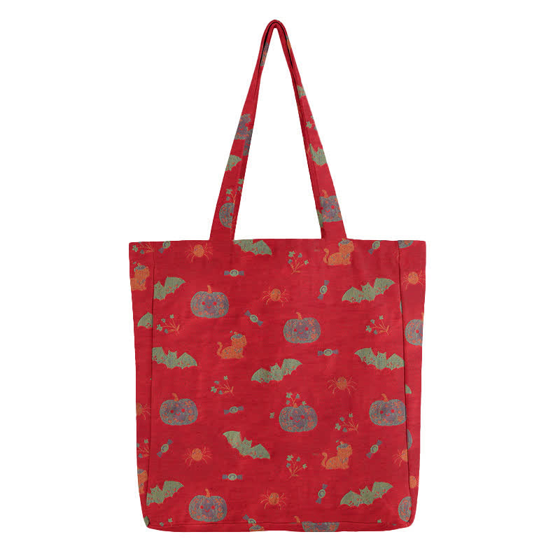 Halloween Pumpkin Bat Cotton Tote Shoulder Bag - image 2