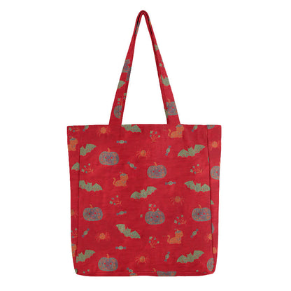 Halloween Pumpkin Bat Cotton Tote Shoulder Bag - image 2
