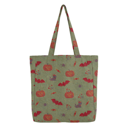 Halloween Pumpkin Bat Cotton Tote Shoulder Bag - image 6