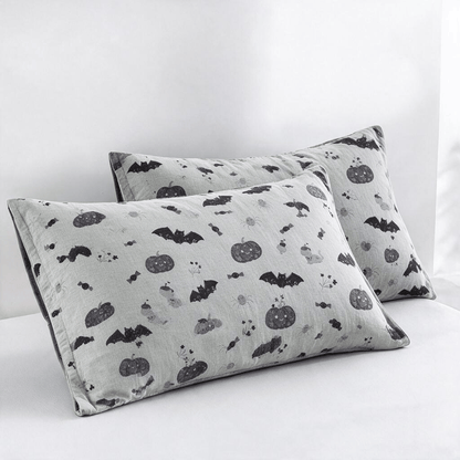 Cute Halloween Pumpkin Bat Reversible Cotton Blanket - Gray - 2PCS Pillowcases - 20" x 36" - image 9