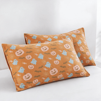Reversible Halloween Pumpkin Ghost Cotton Blanket - Orange & Yellow - 2PCS Pillowcases - 20" x 36" - image 5