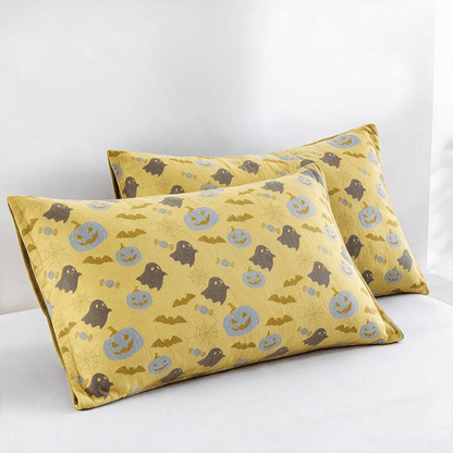 Reversible Halloween Pumpkin Ghost Cotton Blanket - Yellow & Gray - 2PCS Pillowcases - 20" x 36" - image 17