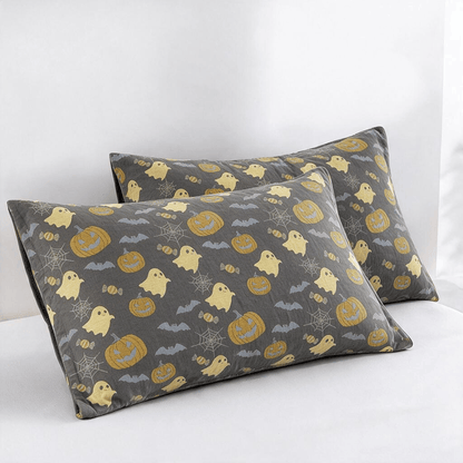 Reversible Halloween Pumpkin Ghost Cotton Blanket - Coffee & Yellow - 2PCS Pillowcases - 20" x 36" - image 23