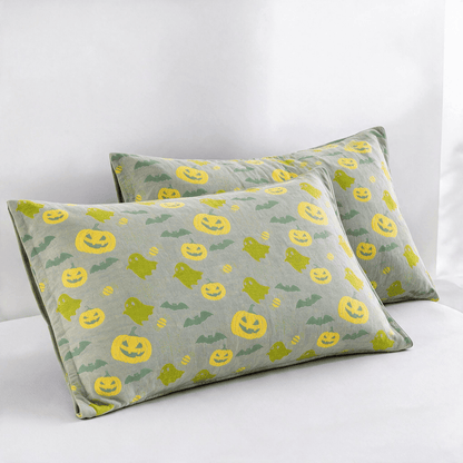 Reversible Halloween Pumpkin Ghost Cotton Blanket - Gray & Green - 2PCS Pillowcases - 20" x 36" - image 35