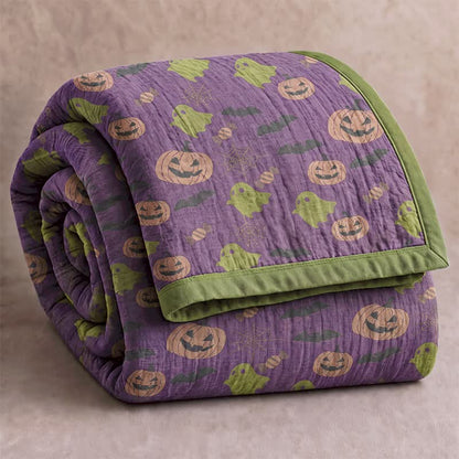 Reversible Halloween Pumpkin Ghost Cotton Blanket - Deep Purple - Blanket - 92" x 104" - image 0