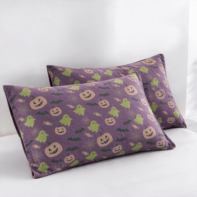 Reversible Halloween Pumpkin Ghost Cotton Blanket - Deep Purple - 2PCS Pillowcases - 20" x 36" - image 40