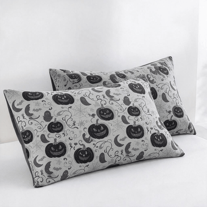 Halloween Pumpkin Ghost Reversible Cotton Blanket - White - 2PCS Pillowcases - 20" x 36" - image 10