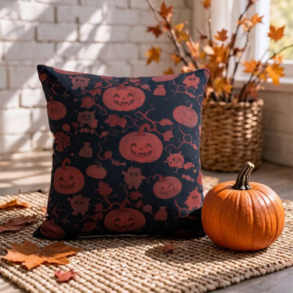 Multi‑Color Halloween Pumpkin & Monster Cotton Pillow - Black - 18" x 18" - With Insert - image 4