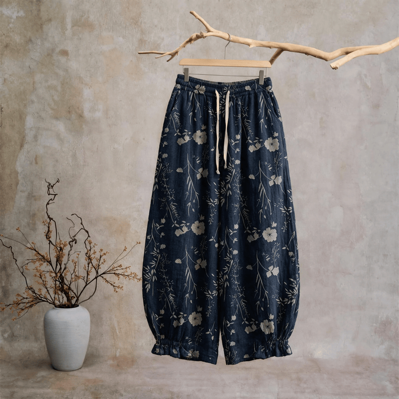 Navy Blue Wildflower Cotton Gauge Lounge Pants - Navy Blue - XXL - image 0