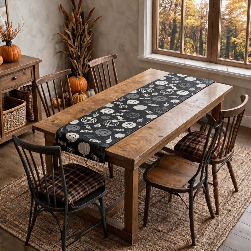 Black Halloween Pumpkin & Candy Cotton Table Runner - image 2