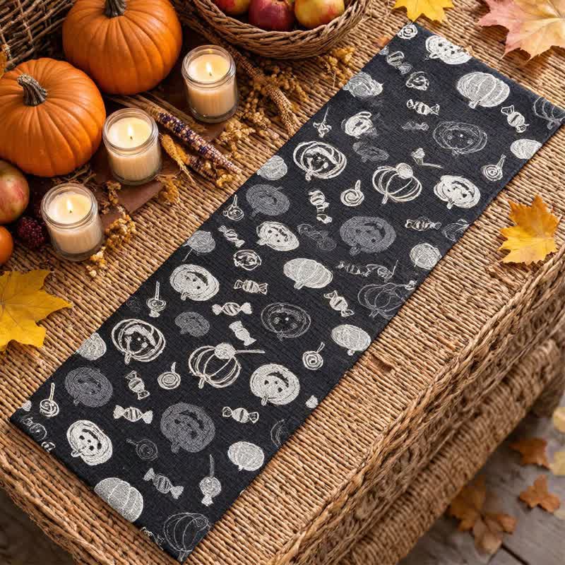 Black Halloween Pumpkin & Candy Cotton Table Runner - image 3