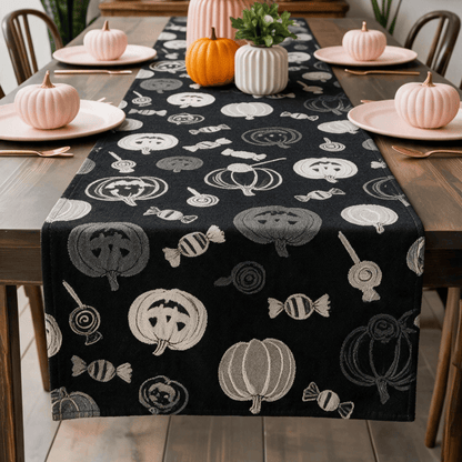 Black Halloween Pumpkin & Candy Cotton Table Runner - image 1