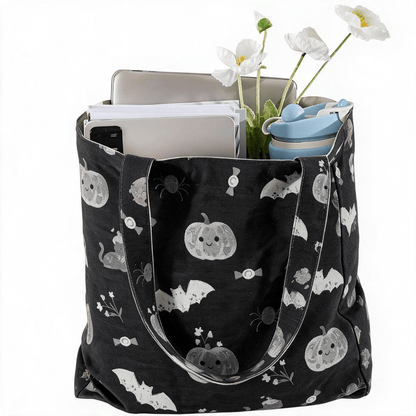 Halloween Pumpkin Cat Cotton Tote Shoulder Bag - image 1